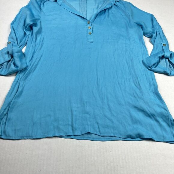 Lilly Pulitzer Womens Blue Long Sleeve Tunic Top Size Small Roll Tab Pullover - Picture 2 of 11